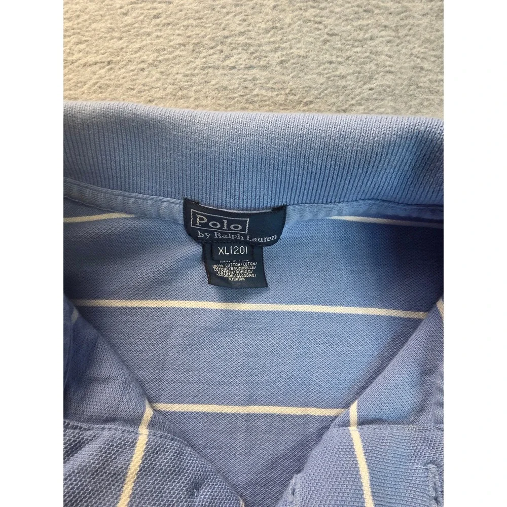 Polo Ralph Lauren Mens XL 20 Long‎ Sleeve Striped Polo Shirt Blue White Cotton